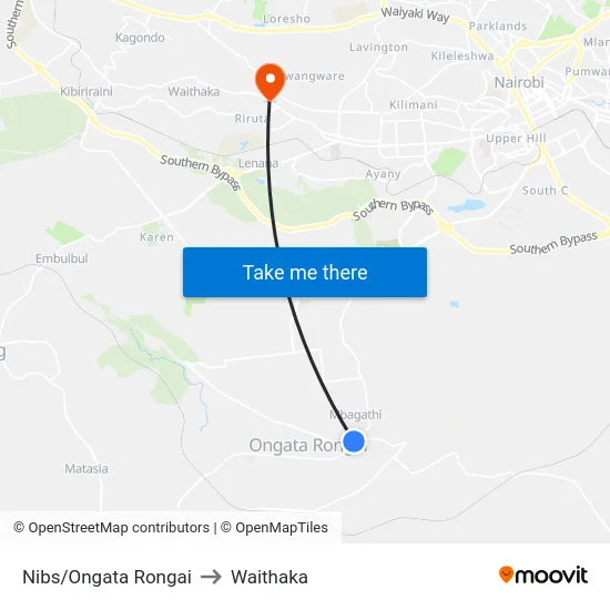 Nibs/Ongata Rongai to Waithaka map