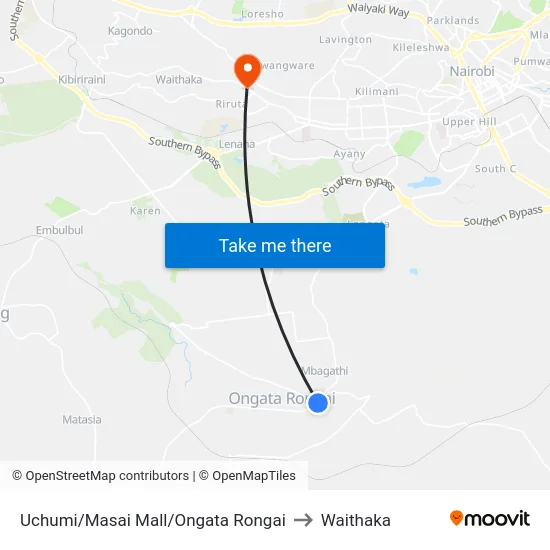 Uchumi/Masai Mall/Ongata Rongai to Waithaka map