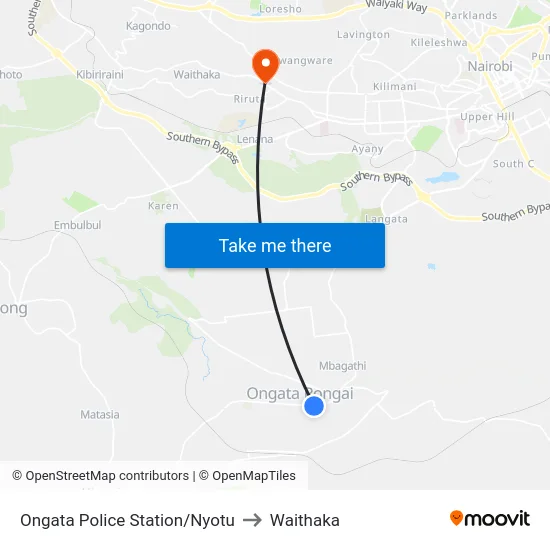 Ongata Police Station/Nyotu to Waithaka map