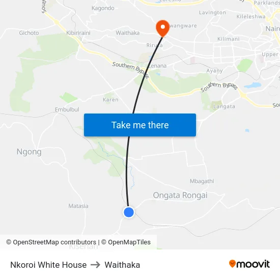 Nkoroi White House to Waithaka map