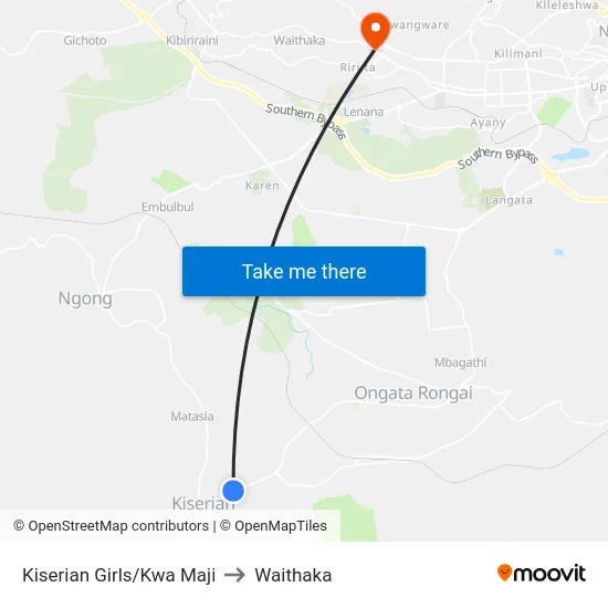 Kiserian Girls/Kwa Maji to Waithaka map
