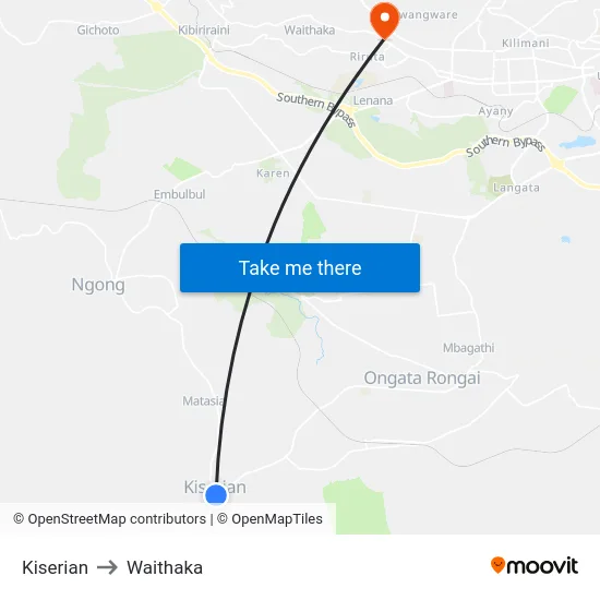 Kiserian to Waithaka map