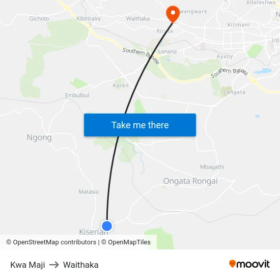 Kwa Maji to Waithaka map