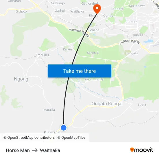 Horse Man to Waithaka map