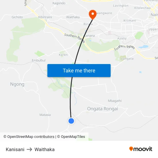 Kanisani to Waithaka map