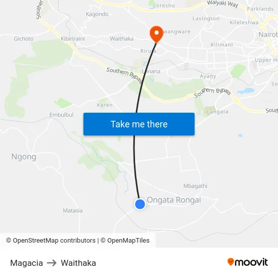 Magacia to Waithaka map
