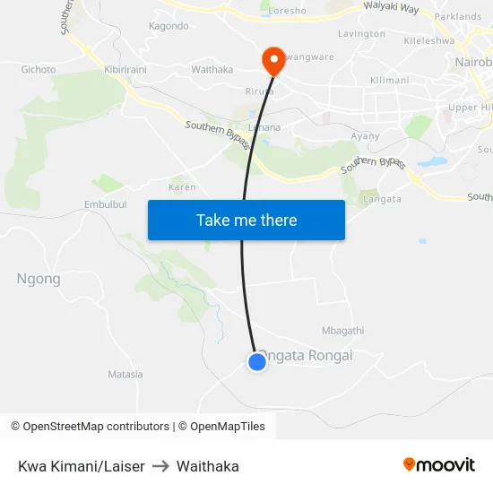 Kwa Kimani/Laiser to Waithaka map