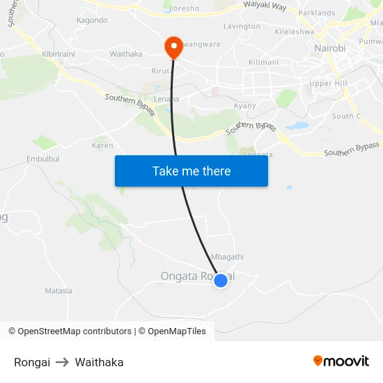 Rongai to Waithaka map