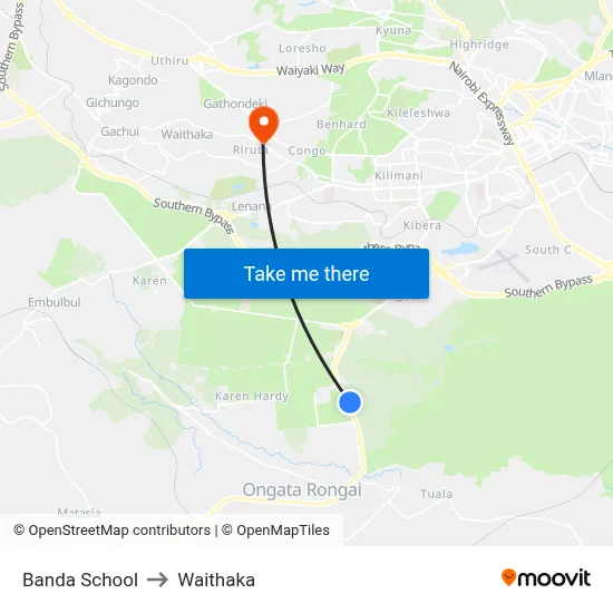 Banda School to Waithaka map