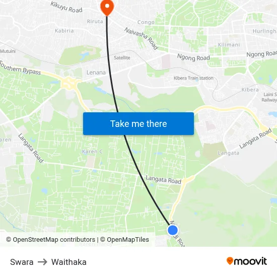 Swara to Waithaka map