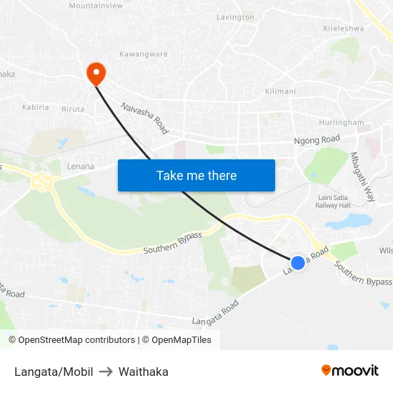 Langata/Mobil to Waithaka map