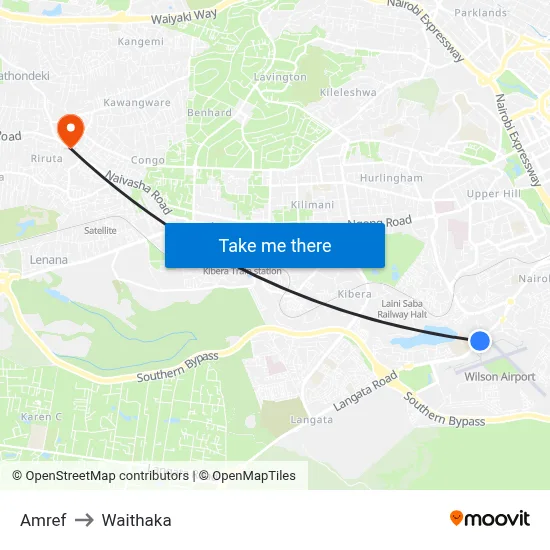 Amref to Waithaka map