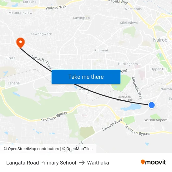 Langata Road Primary School to Waithaka map