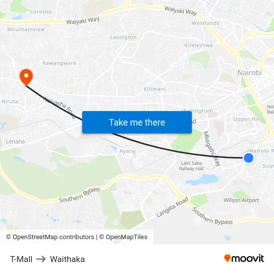 T-Mall to Waithaka map