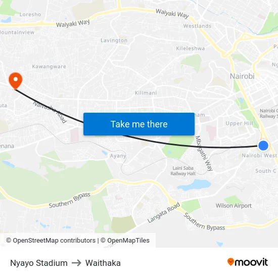 Nyayo Stadium to Waithaka map