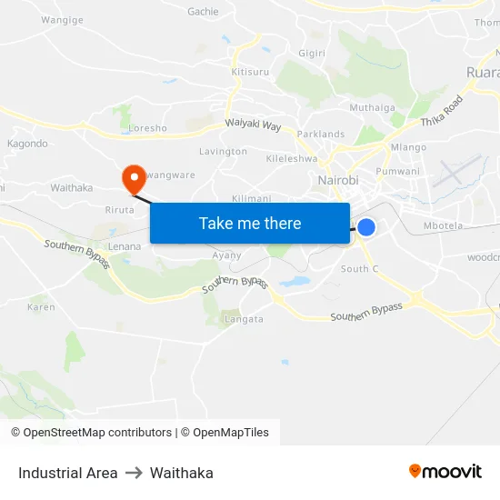Industrial Area to Waithaka map