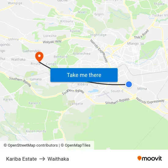 Kariba Estate to Waithaka map