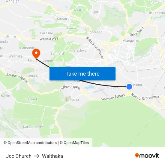 Jcc Church to Waithaka map