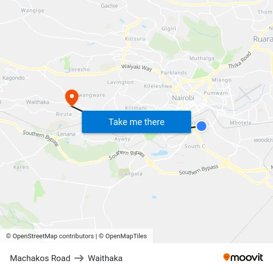 Machakos Road to Waithaka map