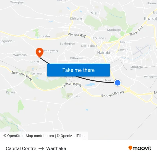 Capital Centre to Waithaka map