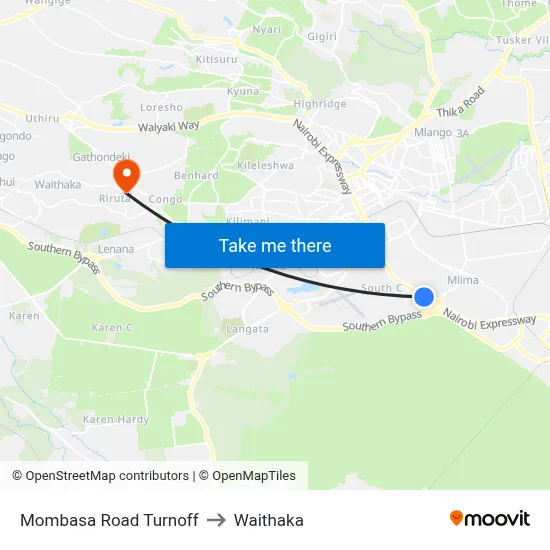 Mombasa Road Turnoff to Waithaka map