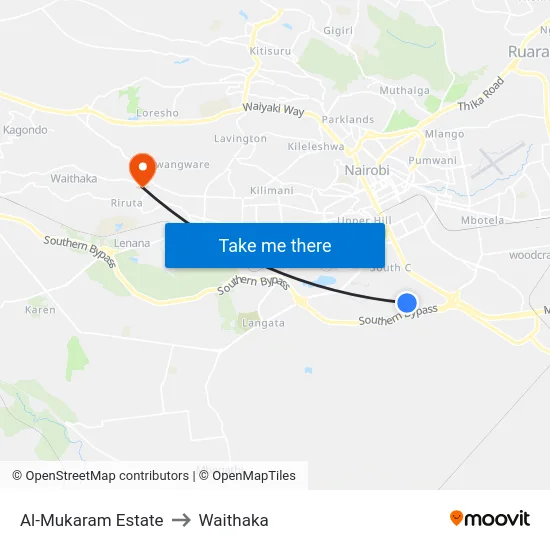 Al-Mukaram Estate to Waithaka map