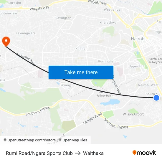 Rumi Road/Ngara Sports Club to Waithaka map
