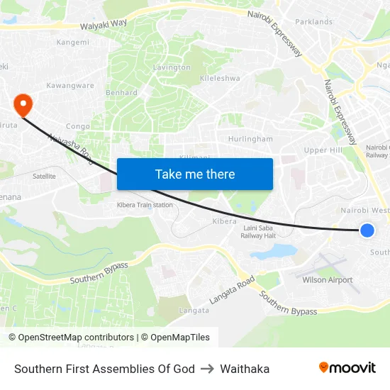 Southern First Assemblies Of God to Waithaka map