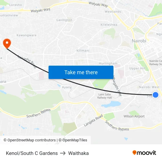 Kenol/South C Gardens to Waithaka map