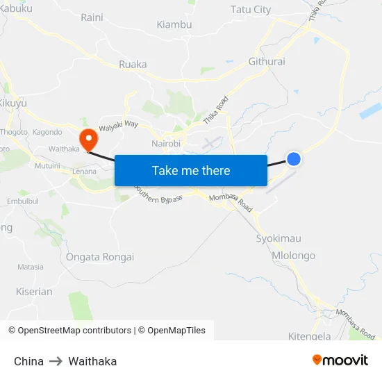 China to Waithaka map