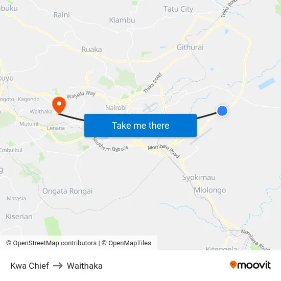 Kwa Chief to Waithaka map