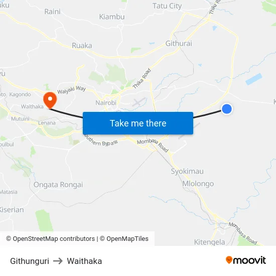 Githunguri to Waithaka map