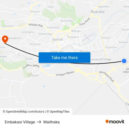 Embakasi Village to Waithaka map