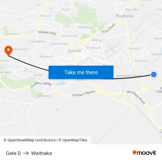 Gate D to Waithaka map