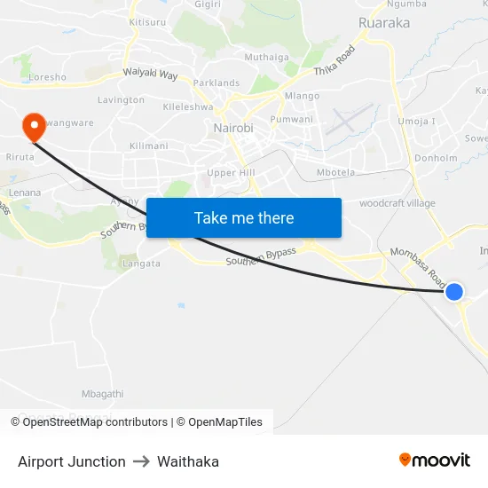Airport Junction to Waithaka map