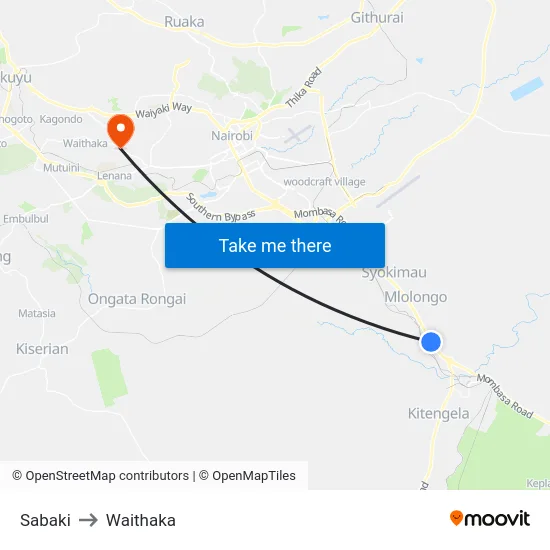 Sabaki to Waithaka map