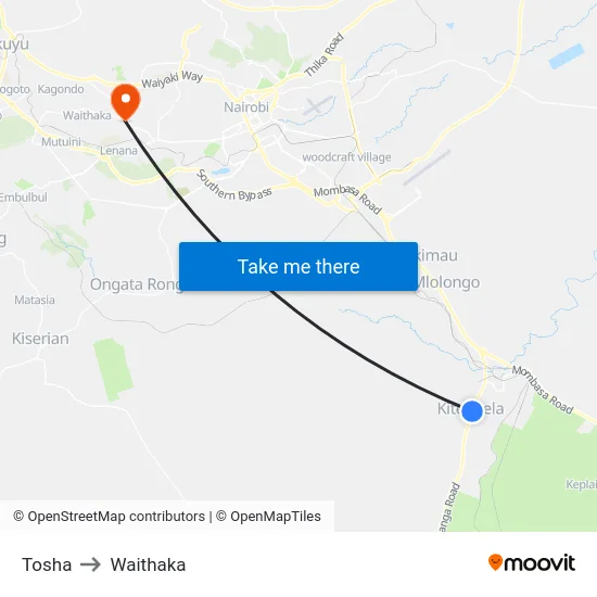Tosha to Waithaka map