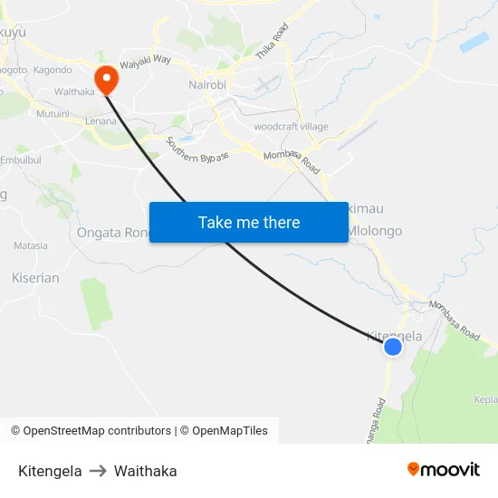 Kitengela to Waithaka map