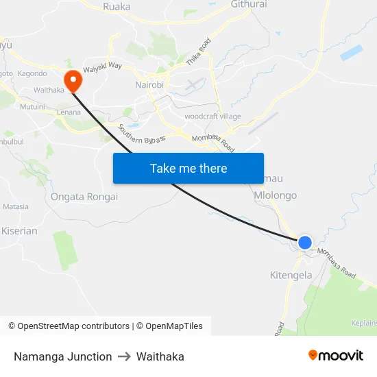 Namanga Junction to Waithaka map