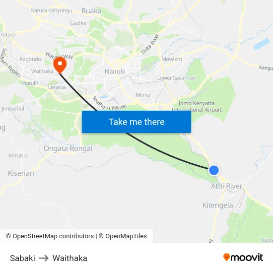 Sabaki to Waithaka map