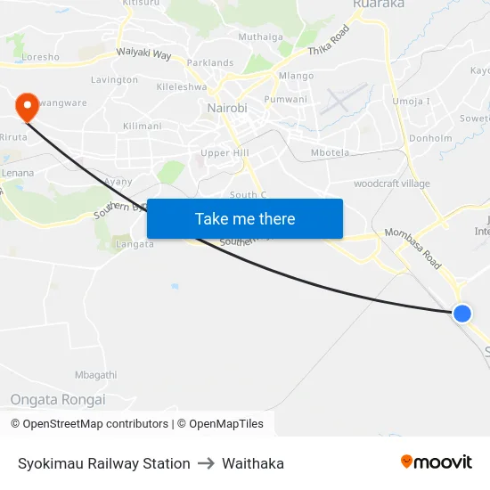 Syokimau Railway Station to Waithaka map