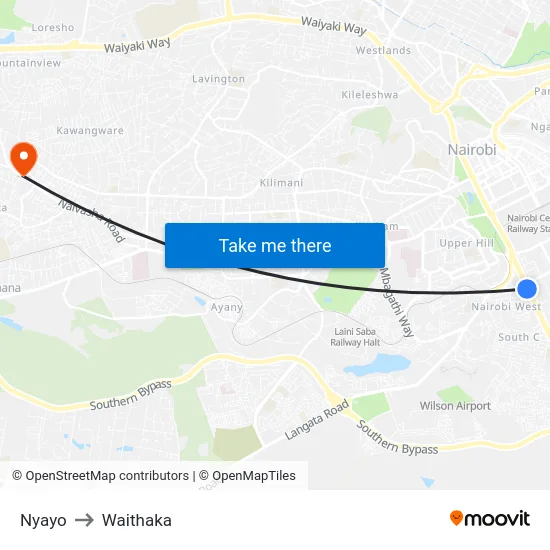 Nyayo to Waithaka map
