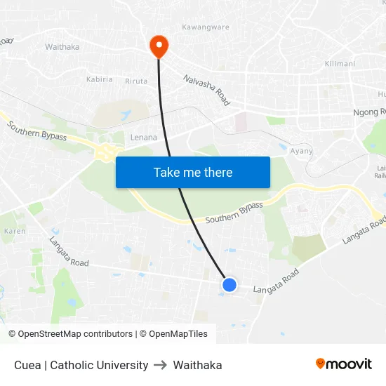 Cuea | Catholic University to Waithaka map