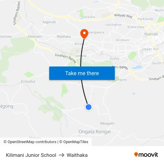 Kilimani Junior School to Waithaka map