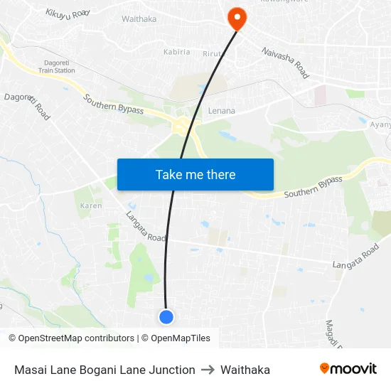 Masai Lane Bogani Lane Junction to Waithaka map
