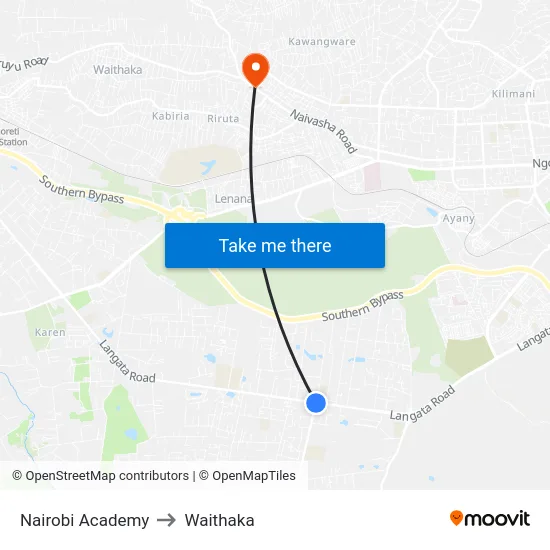 Nairobi Academy to Waithaka map
