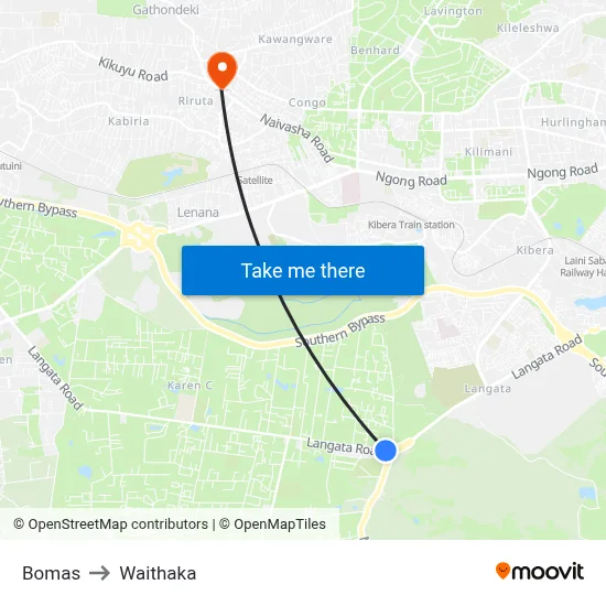 Bomas to Waithaka map