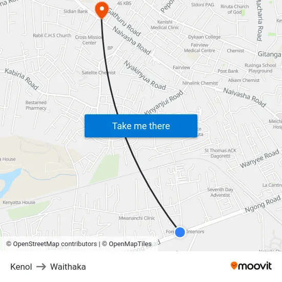Kenol to Waithaka map