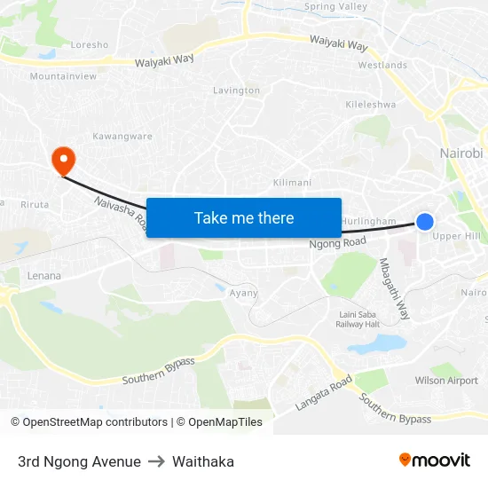 3rd Ngong Avenue to Waithaka map