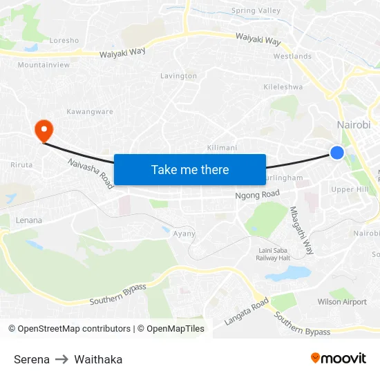 Serena to Waithaka map